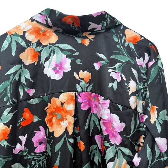 Susan Graver Satin Floral Blouse Size XL Black Long Sleeve Button up Top NWOT - Picture 10 of 12